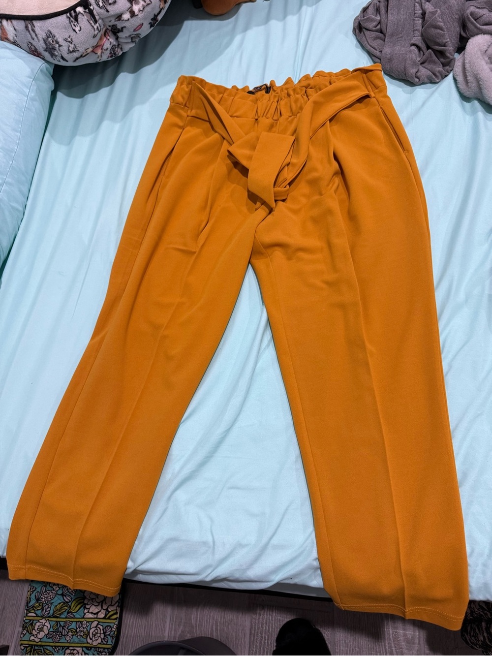 Women's High-Rise Paperbag Waist Pants - Mustard Orange